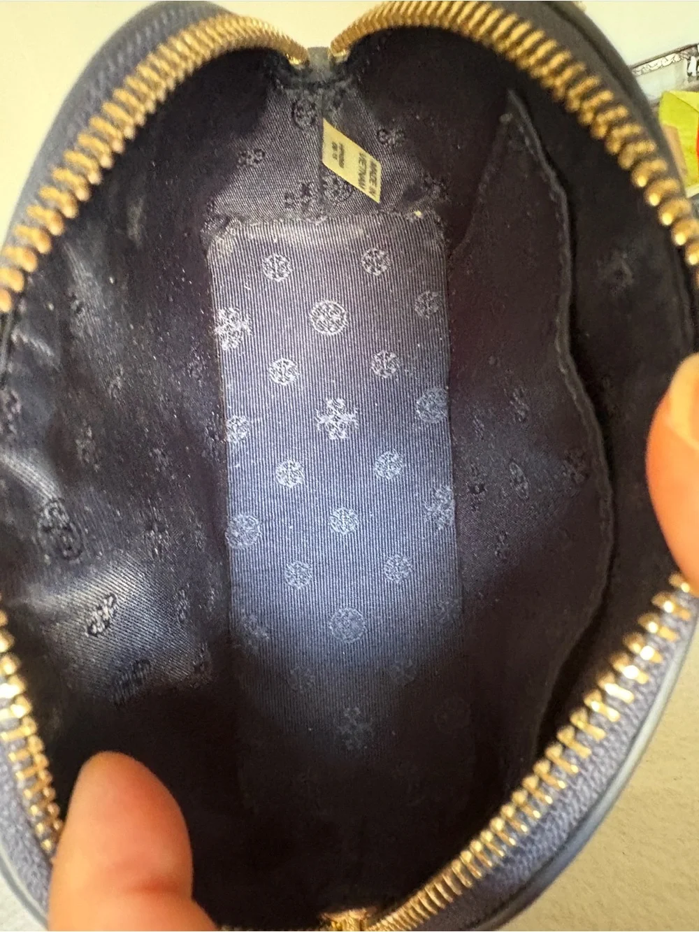 Tory Burch Navy Saffiano Zip Cosmetic Makeup Case Pouch w Gold Logo
